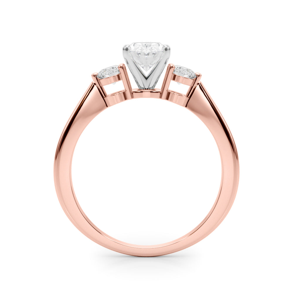 LUMEO Oval Three Stone Diamond Engagement Ring Side View in 18k Solid Rose Gold 