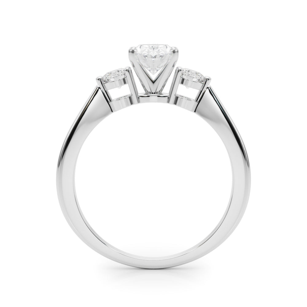 LUMEO Oval Three Stone Diamond Engagement Ring Side View in Platinum 