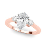 LUMEO Pear Three Stone Diamond Engagement Ring Front View in 18k Solid Rose Gold 