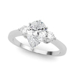 LUMEO Pear Three Stone Diamond Engagement Ring Front View in Platinum 