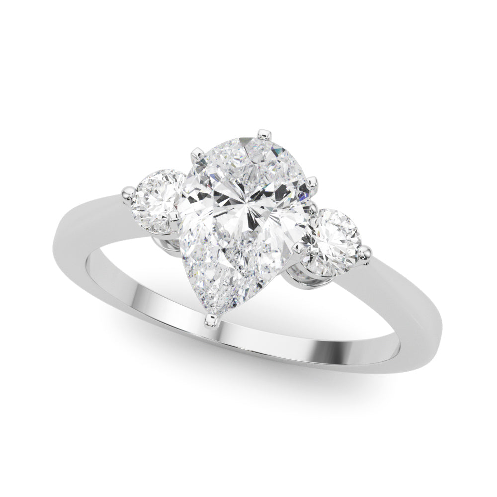 LUMEO Pear Three Stone Diamond Engagement Ring Front View in Platinum 
