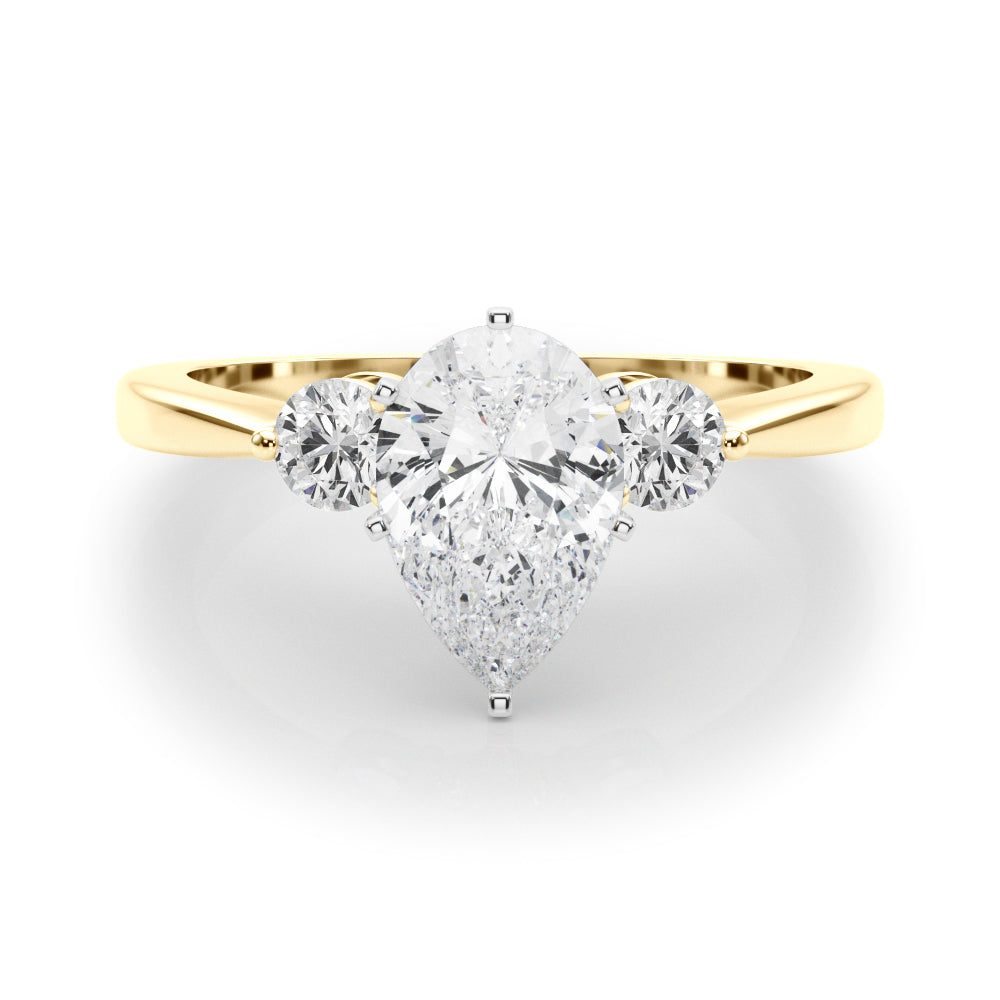 LUMEO Pear Three Stone Diamond Engagement Ring Set in 18k Solid Yellow Gold 
