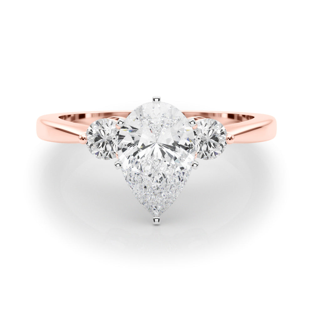 LUMEO Pear Three Stone Diamond Engagement Ring Set in 18k Solid Rose Gold 