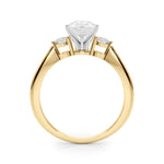 LUMEO Pear Three Stone Diamond Engagement Ring Side View in 18k Solid Yellow Gold 