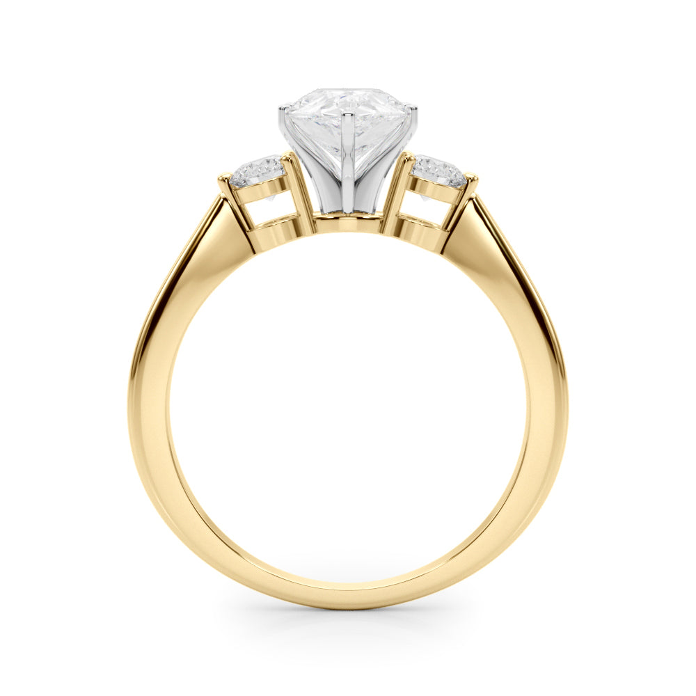 LUMEO Pear Three Stone Diamond Engagement Ring Side View in 18k Solid Yellow Gold 