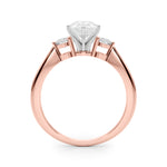 LUMEO Pear Three Stone Diamond Engagement Ring Side View in 18k Solid Rose Gold 