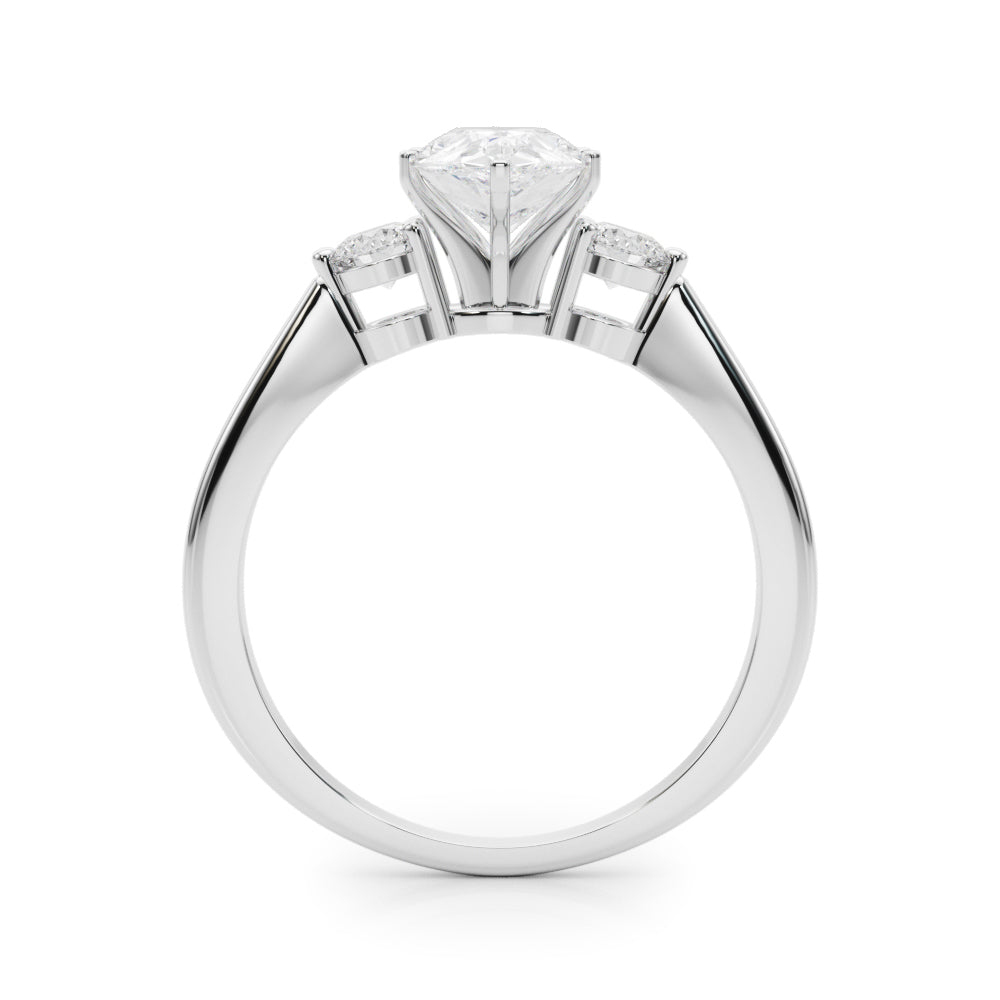 LUMEO Pear Three Stone Diamond Engagement Ring Side View in Platinum 