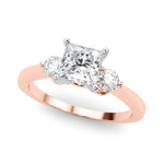 LUMEO Princess Three Stone Diamond Engagement Ring Front View in 18k Solid Rose Gold 