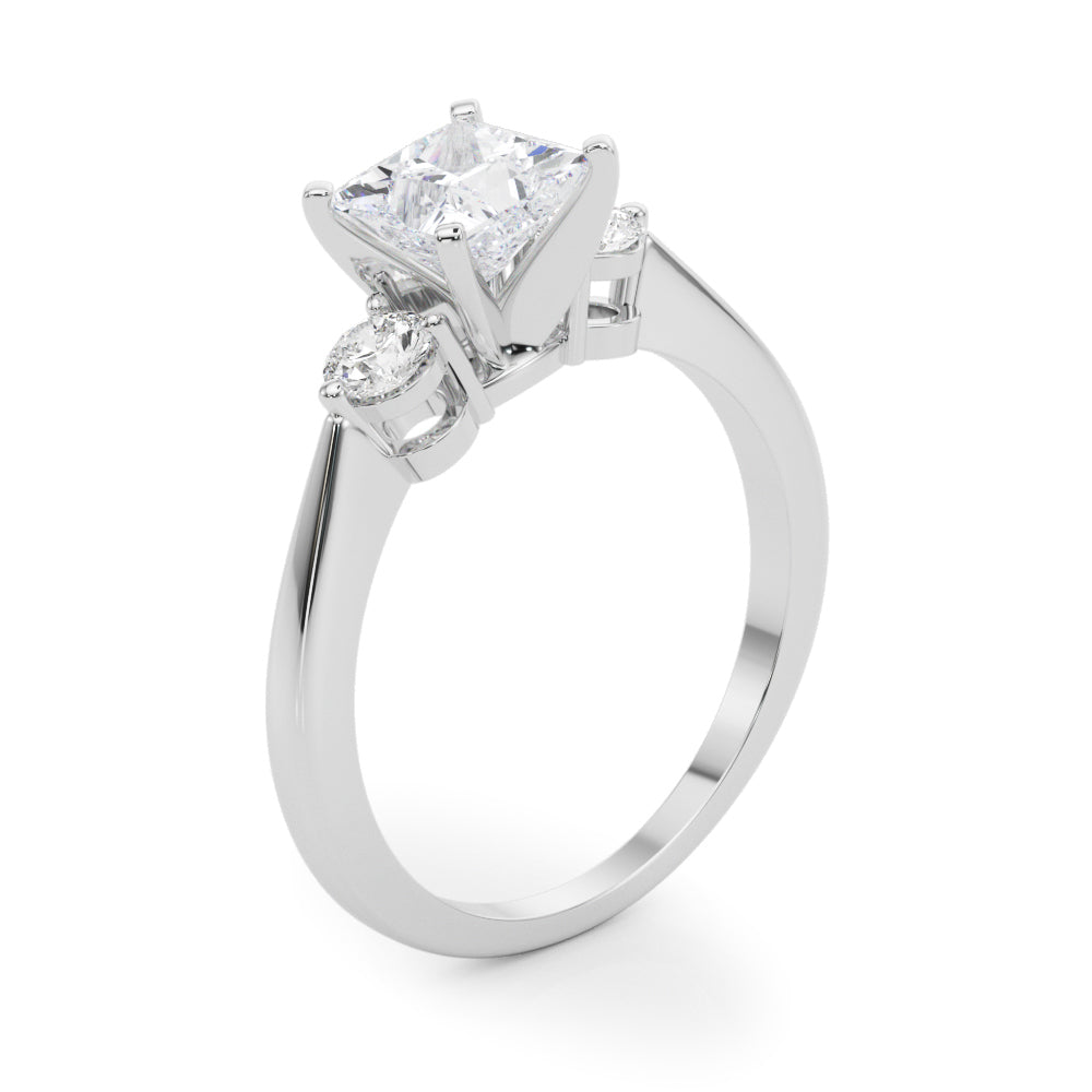 LUMEO Princess Three Stone Diamond Engagement Ring Angle View in Platinum 