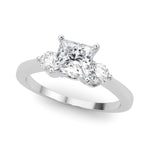 LUMEO Princess Three Stone Diamond Engagement Ring Front View in Platinum 