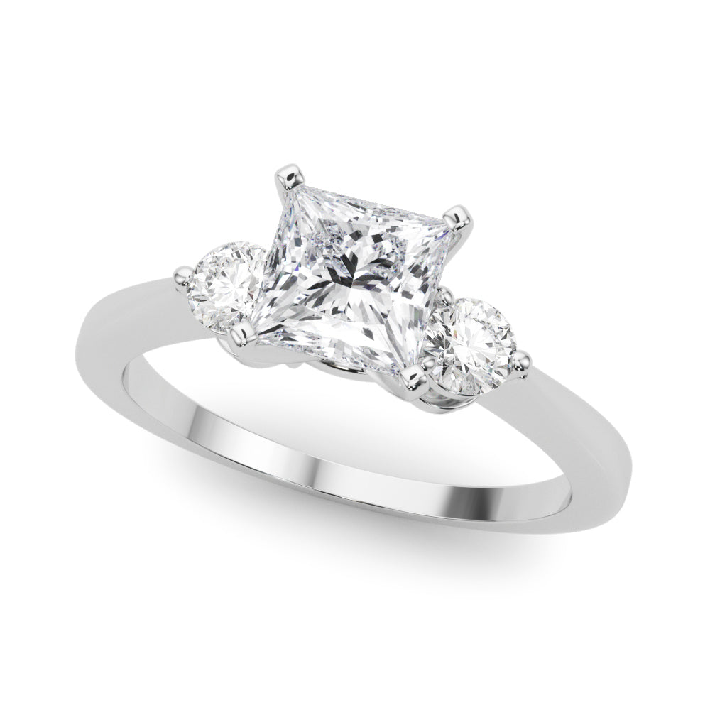 LUMEO Princess Three Stone Diamond Engagement Ring Front View in Platinum 