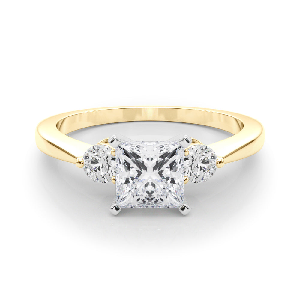 LUMEO Princess Three Stone Diamond Engagement Ring Set in 18k Solid Yellow Gold 