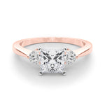LUMEO Princess Three Stone Diamond Engagement Ring Set in 18k Solid Rose Gold 