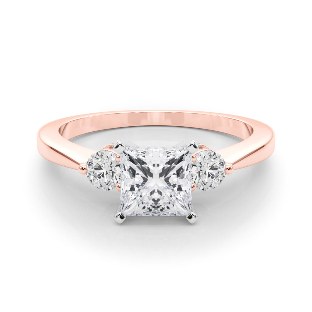 LUMEO Princess Three Stone Diamond Engagement Ring Set in 18k Solid Rose Gold 