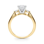 LUMEO Princess Three Stone Diamond Engagement Ring Side View in 18k Solid Yellow Gold 