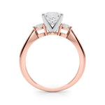 LUMEO Princess Three Stone Diamond Engagement Ring Side View in 18k Solid Rose Gold 