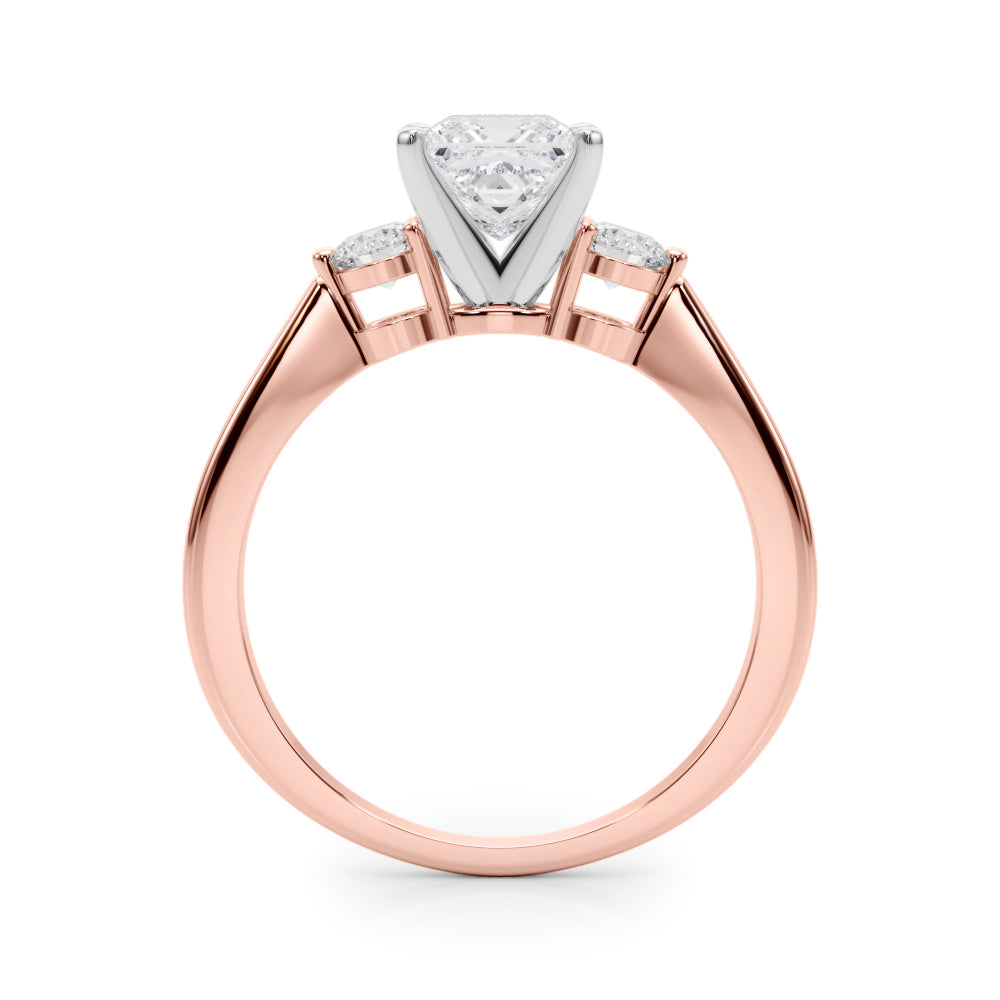 LUMEO Princess Three Stone Diamond Engagement Ring Side View in 18k Solid Rose Gold 