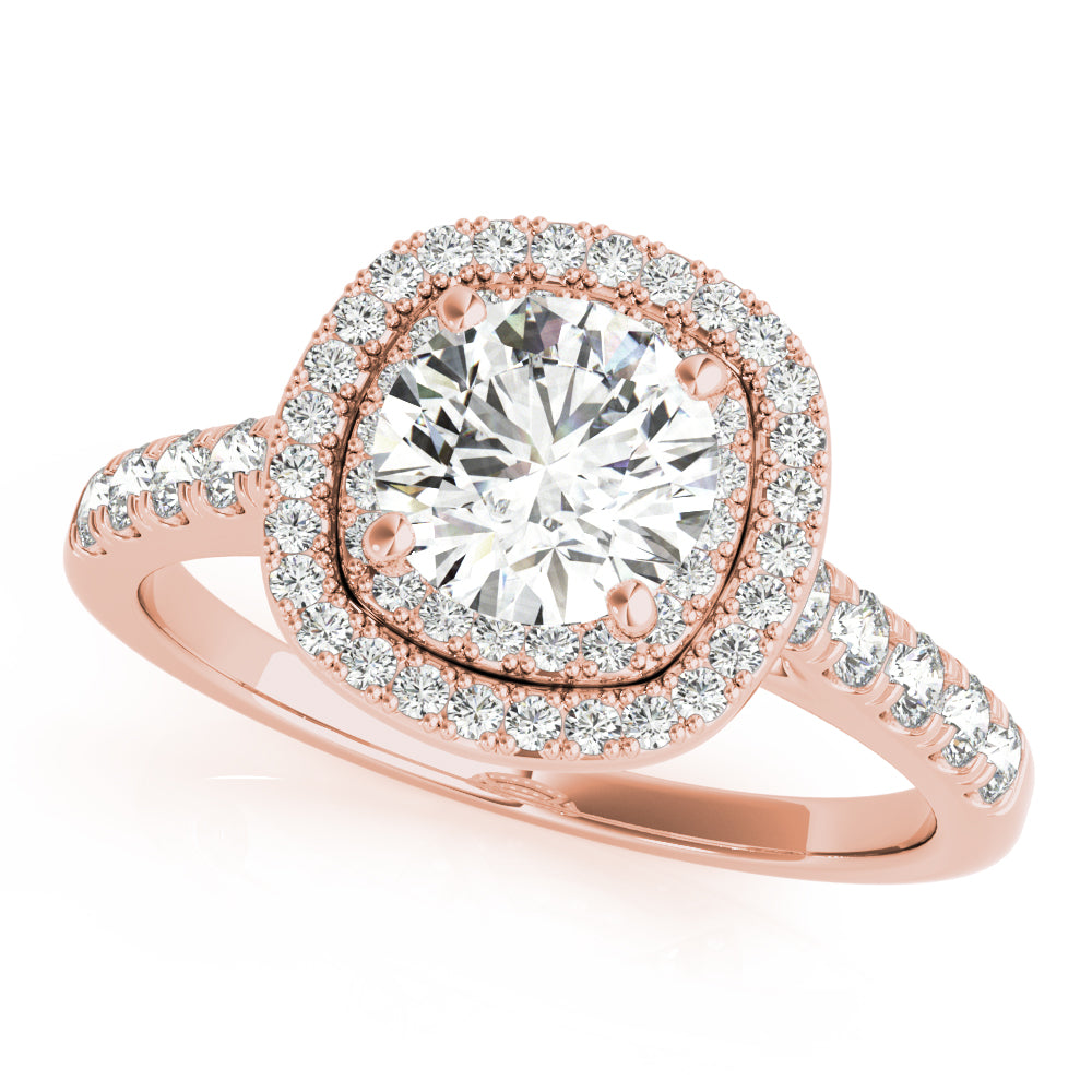 LUMEO Round Halo Diamond Engagement Ring Front View in 18k Solid Rose Gold 