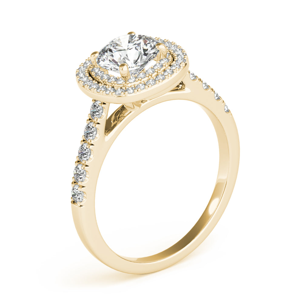LUMEO Round Halo Diamond Engagement Ring Angle View in 18k Solid Yellow Gold 