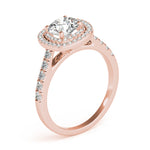 LUMEO Round Halo Diamond Engagement Ring Angle View in 18k Solid Rose Gold 