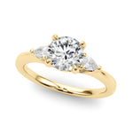 LUMEO Round Three Stone Diamond Engagement Ring Front View in 18k Solid Yellow Gold 