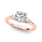LUMEO Round Three Stone Diamond Engagement Ring Front View in 18k Solid Rose Gold 