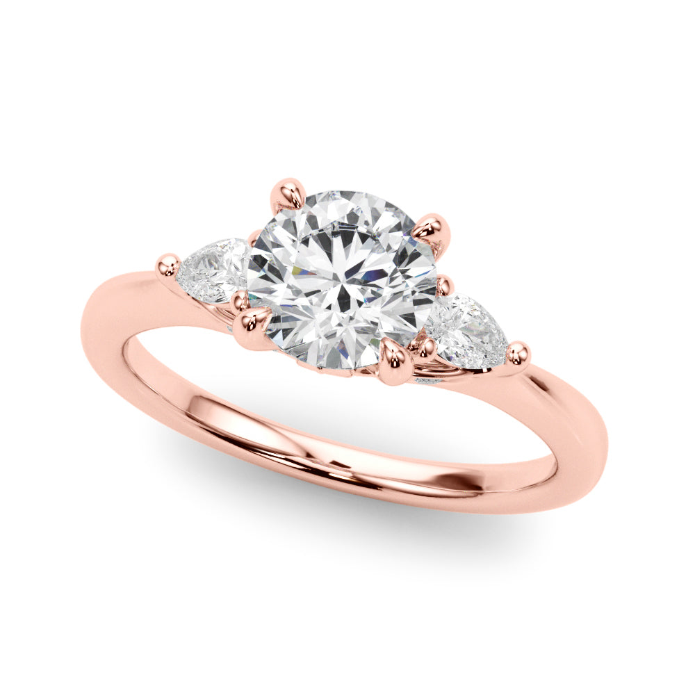 LUMEO Round Three Stone Diamond Engagement Ring Front View in 18k Solid Rose Gold 