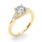 LUMEO Round Three Stone Diamond Engagement Ring Angle View in 18k Solid Yellow Gold 