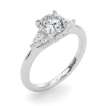 LUMEO Round Three Stone Diamond Engagement Ring Angle View in Platinum 
