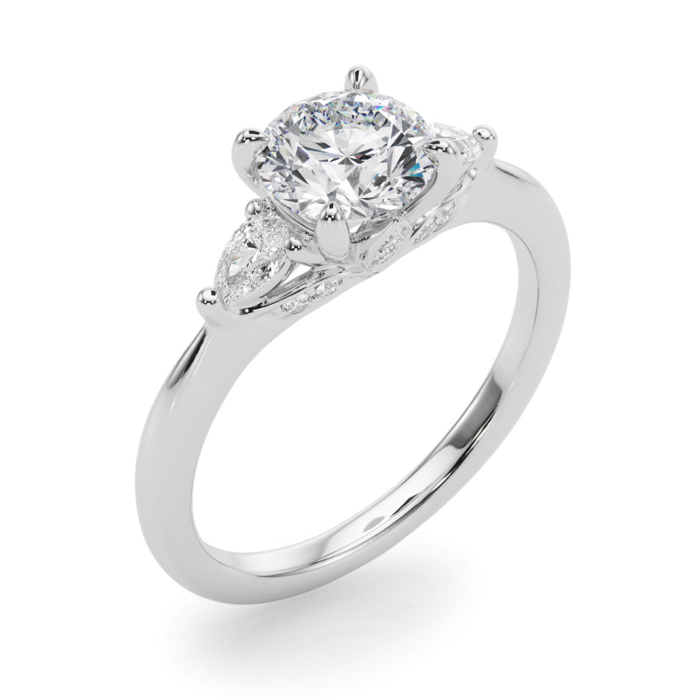 LUMEO Round Three Stone Diamond Engagement Ring Angle View in Platinum 