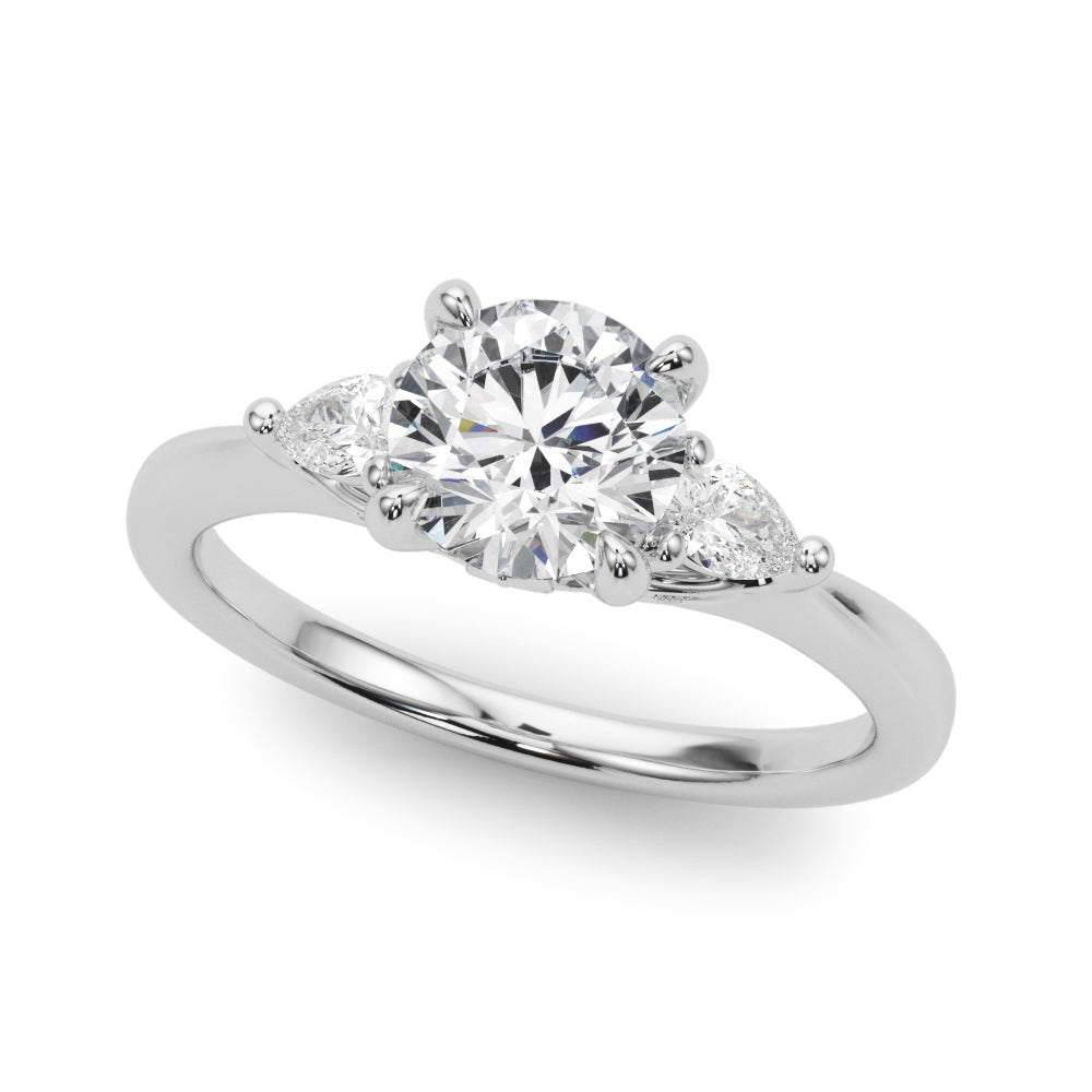 LUMEO Round Three Stone Diamond Engagement Ring Front View in Platinum 