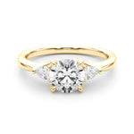LUMEO Round Three Stone Diamond Engagement Ring Set in 18k Solid Yellow Gold 