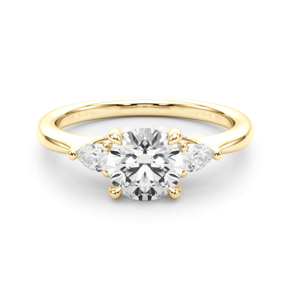 LUMEO Round Three Stone Diamond Engagement Ring Set in 18k Solid Yellow Gold 