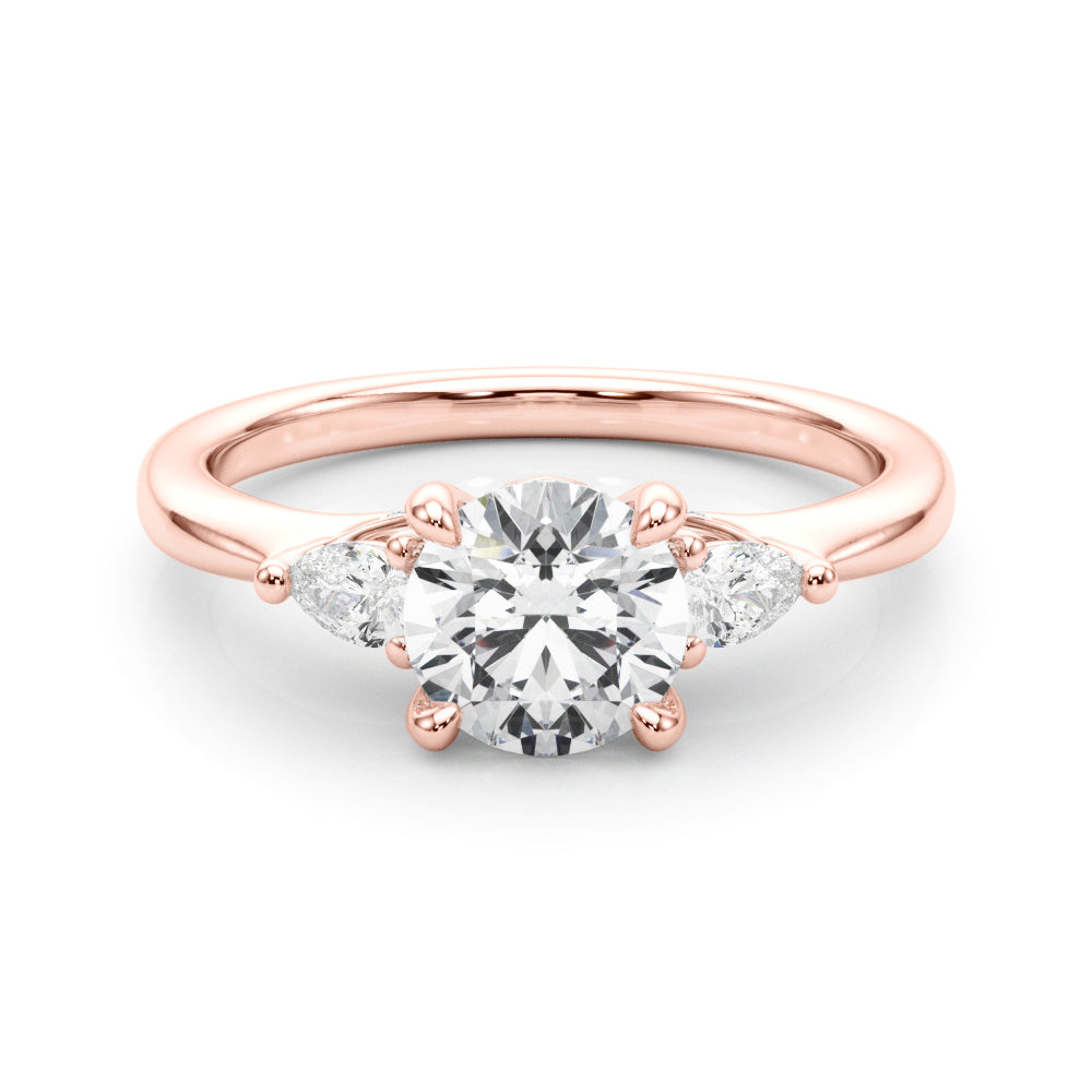 LUMEO Round Three Stone Diamond Engagement Ring Set in 18k Solid Rose Gold 