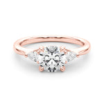 LUMEO Round Three Stone Diamond Engagement Ring Set in 18k Solid Rose Gold 
