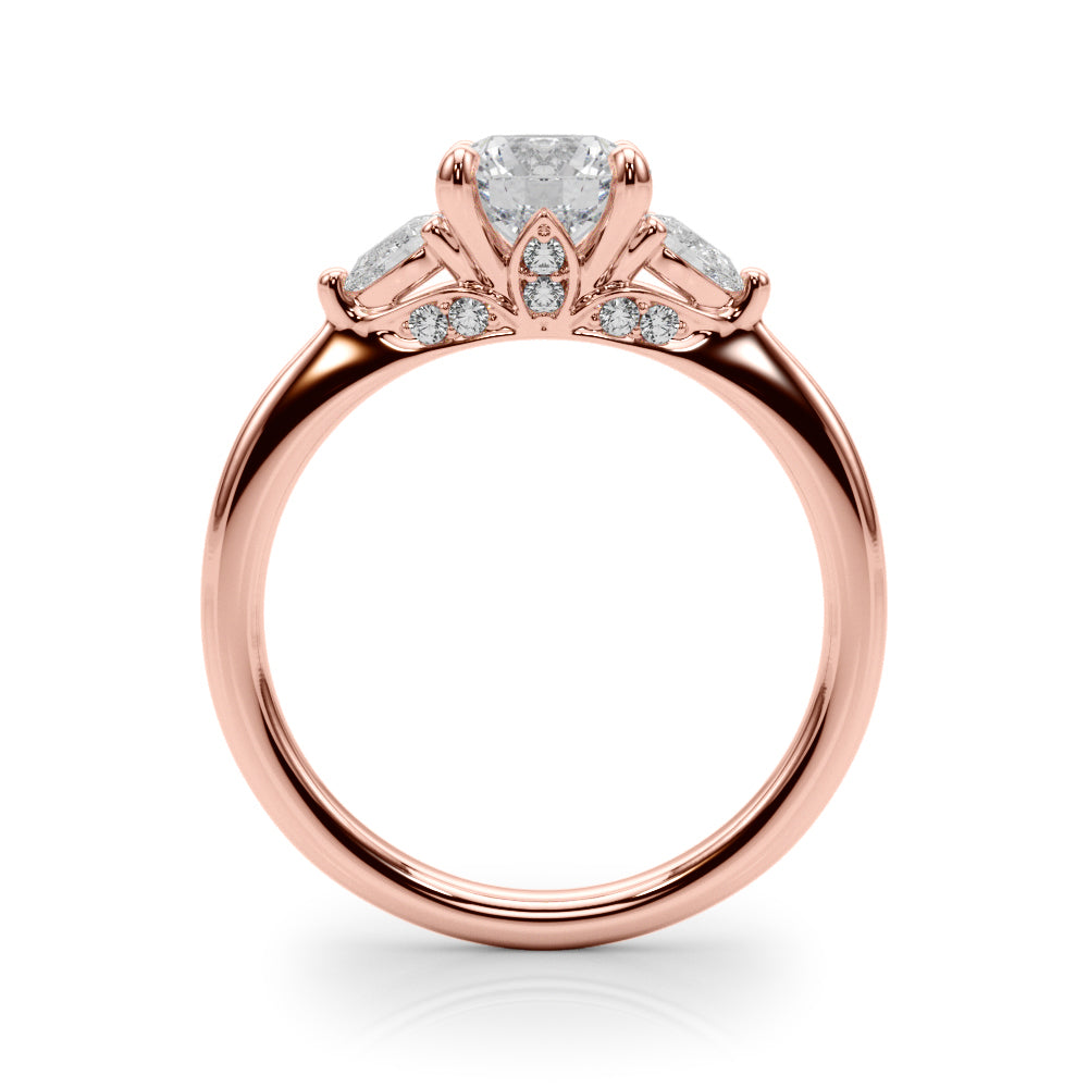 LUMEO Round Three Stone Diamond Engagement Ring Side View in 18k Solid Rose Gold 