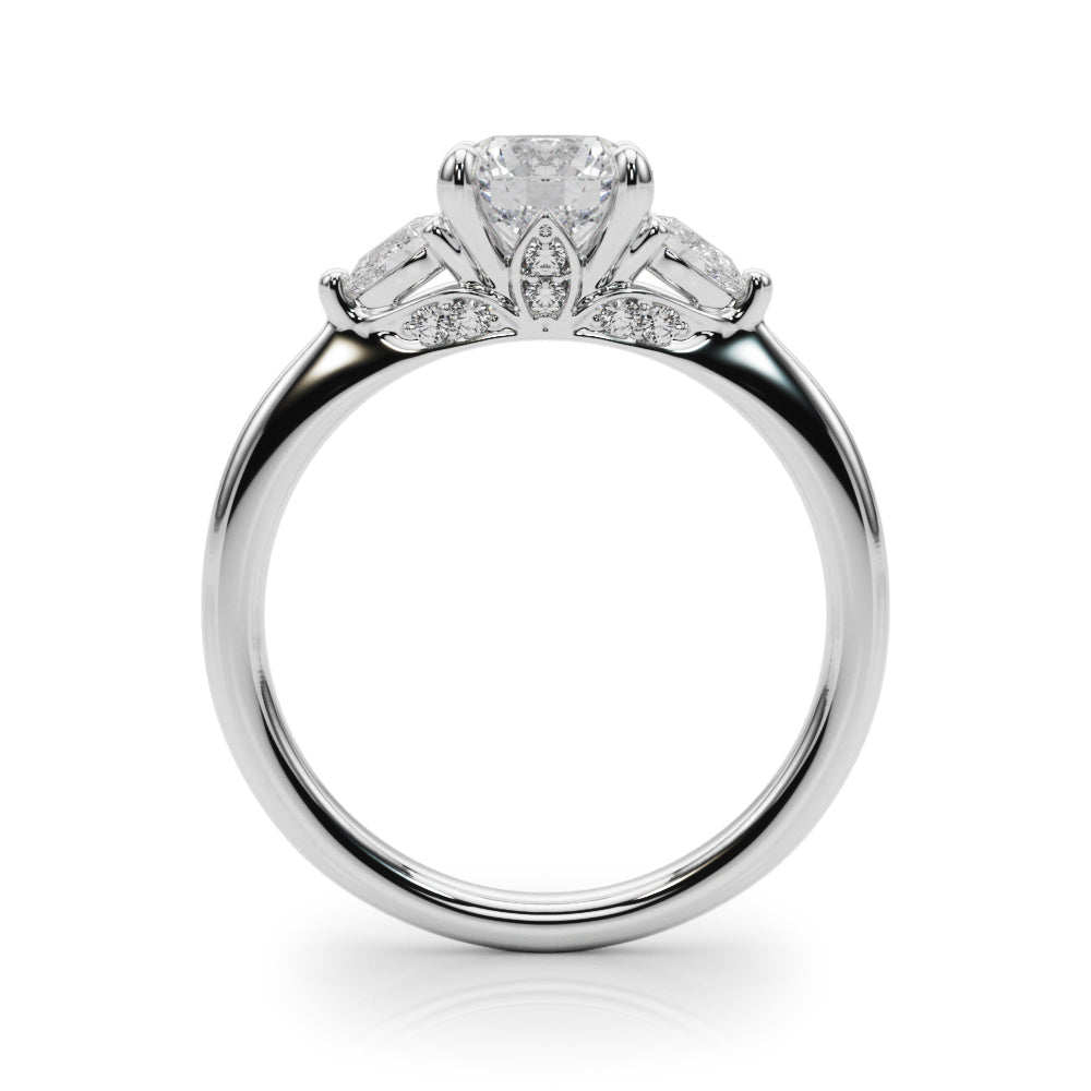 LUMEO Round Three Stone Diamond Engagement Ring Side View in Platinum 