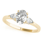 LUMEO Oval Three Stone Diamond Engagement Ring Front View in 18k Solid Yellow Gold 