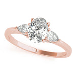 LUMEO Oval Three Stone Diamond Engagement Ring Front View in 18k Solid Rose Gold 