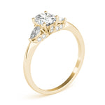 LUMEO Oval Three Stone Diamond Engagement Ring Angle View in 18k Solid Yellow Gold 