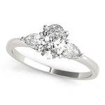 LUMEO Oval Three Stone Diamond Engagement Ring Front View in Platinum 