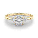 LUMEO Oval Three Stone Diamond Engagement Ring Set in 18k Solid Yellow Gold 
