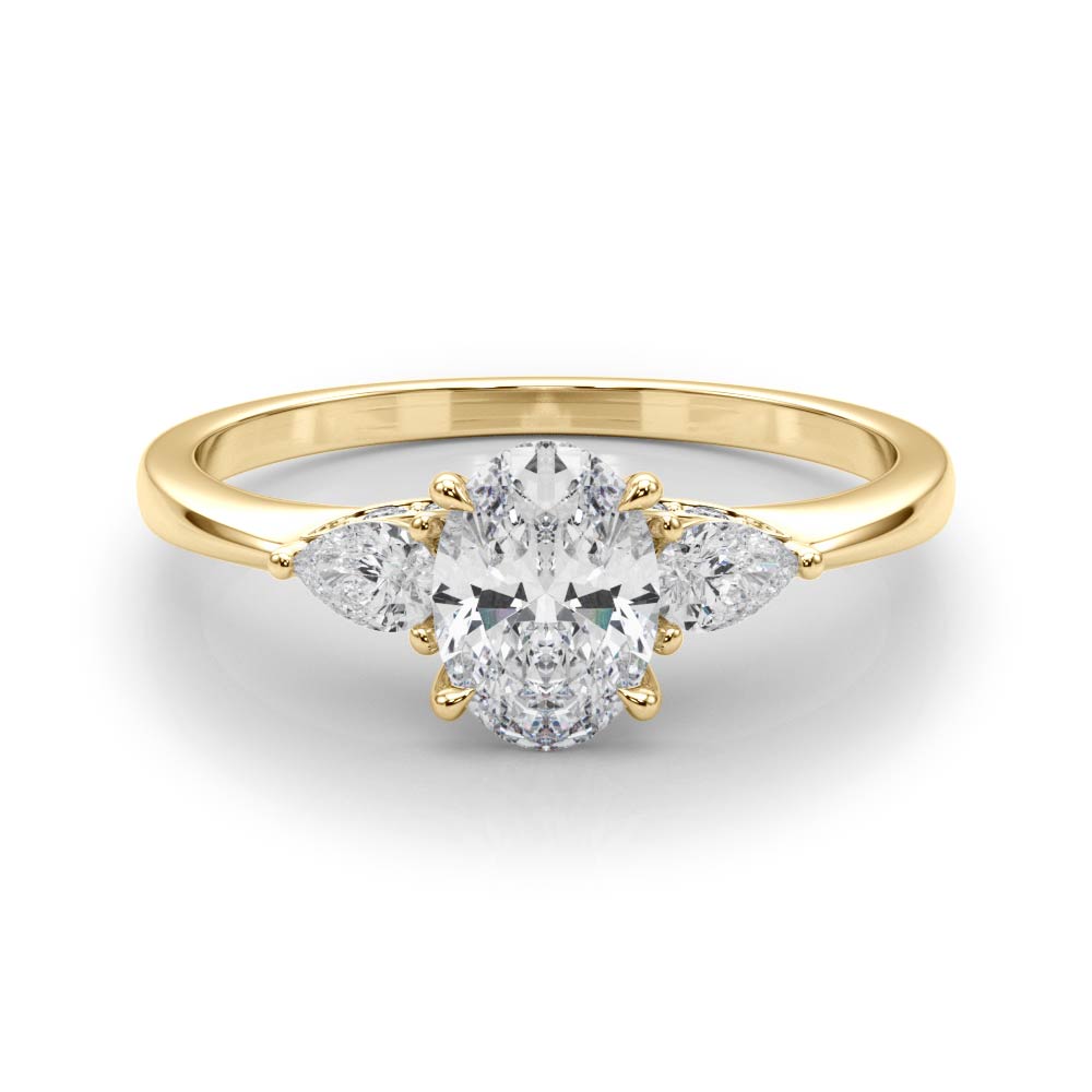 LUMEO Oval Three Stone Diamond Engagement Ring Set in 18k Solid Yellow Gold 