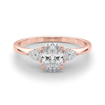 LUMEO Oval Three Stone Diamond Engagement Ring Set in 18k Solid Rose Gold 