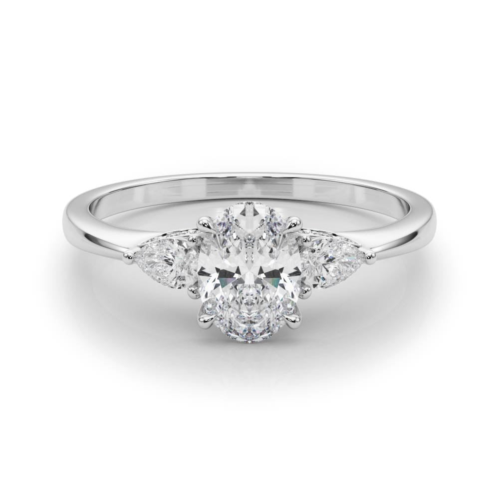 LUMEO Oval Three Stone Diamond Engagement Ring Set in Platinum 