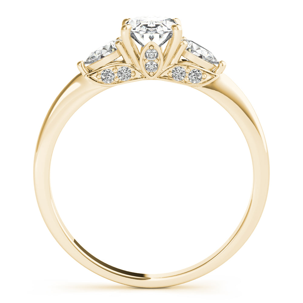 LUMEO Oval Three Stone Diamond Engagement Ring Side View in 18k Solid Yellow Gold 