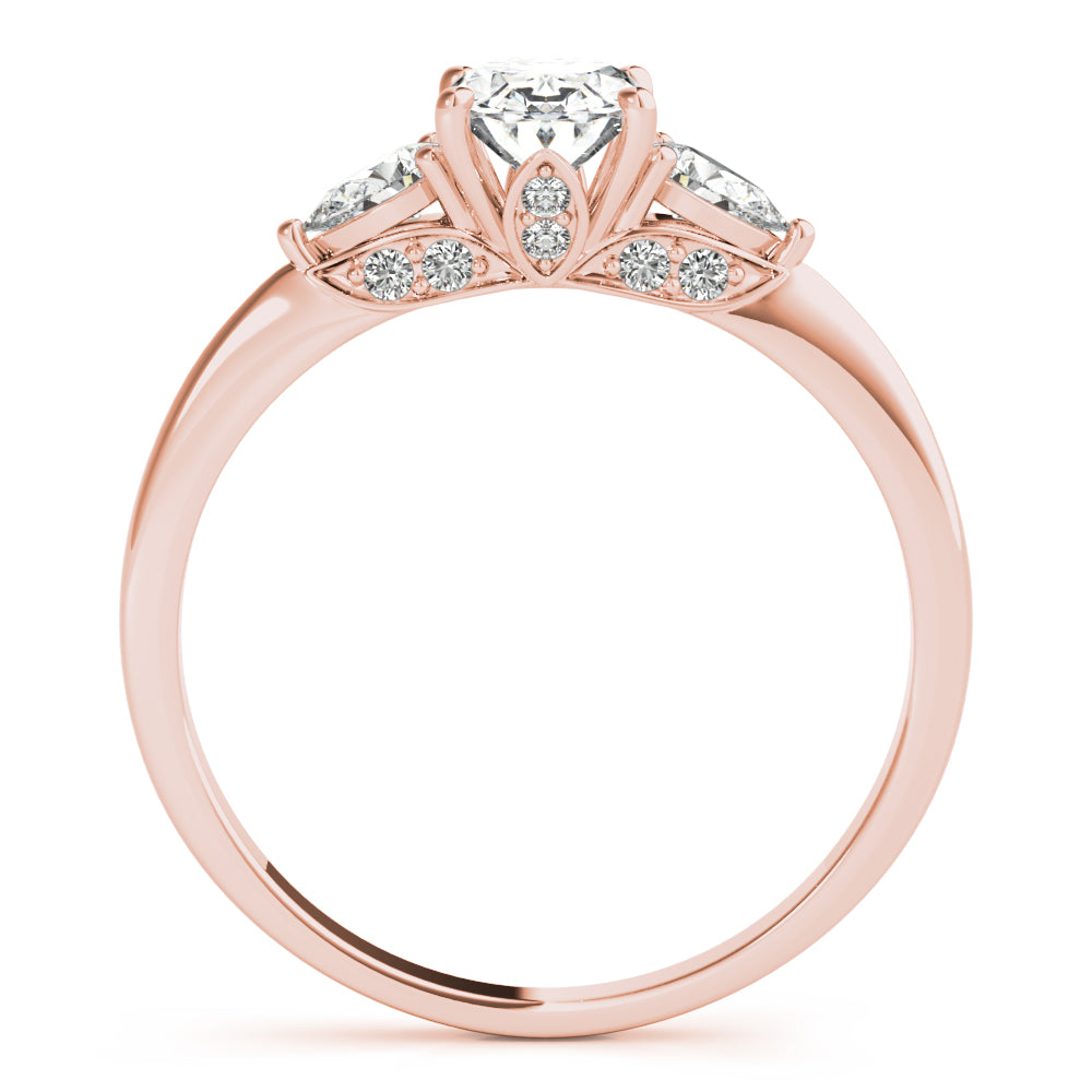 LUMEO Oval Three Stone Diamond Engagement Ring Side View in 18k Solid Rose Gold 