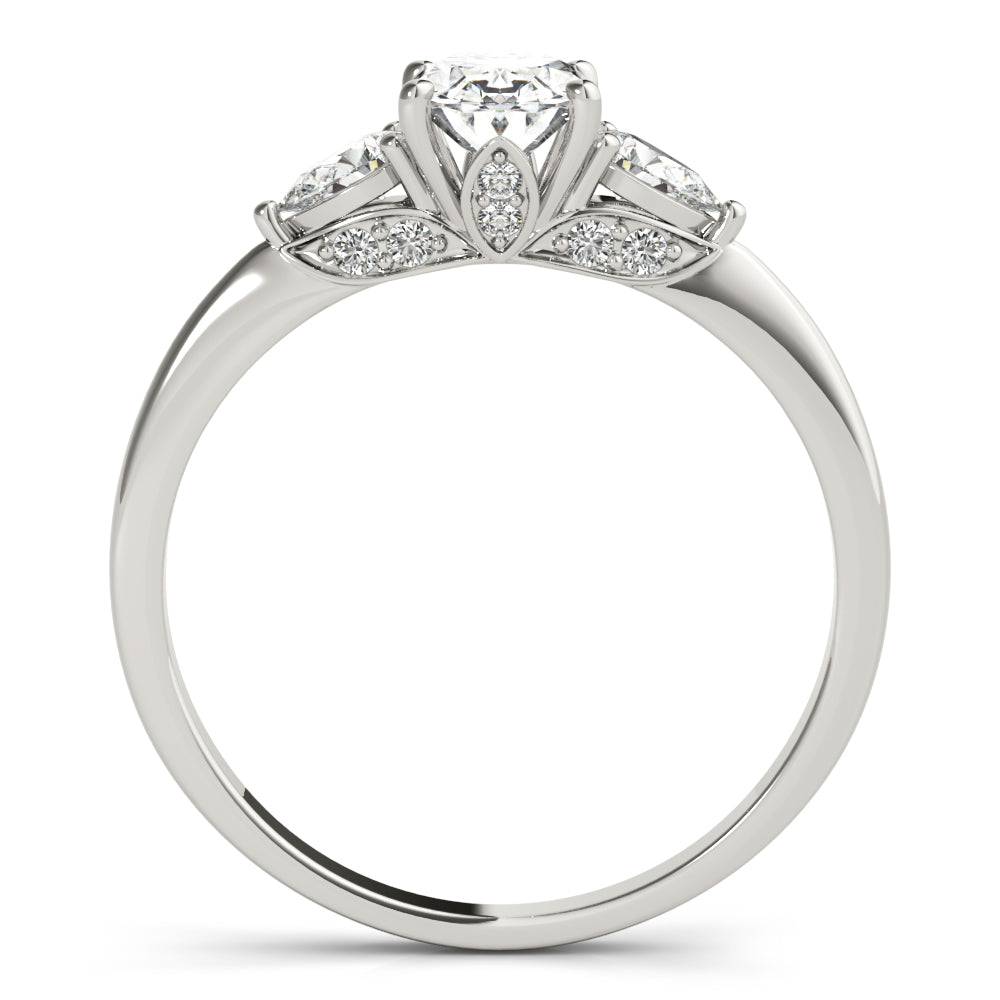LUMEO Oval Three Stone Diamond Engagement Ring Side View in Platinum 