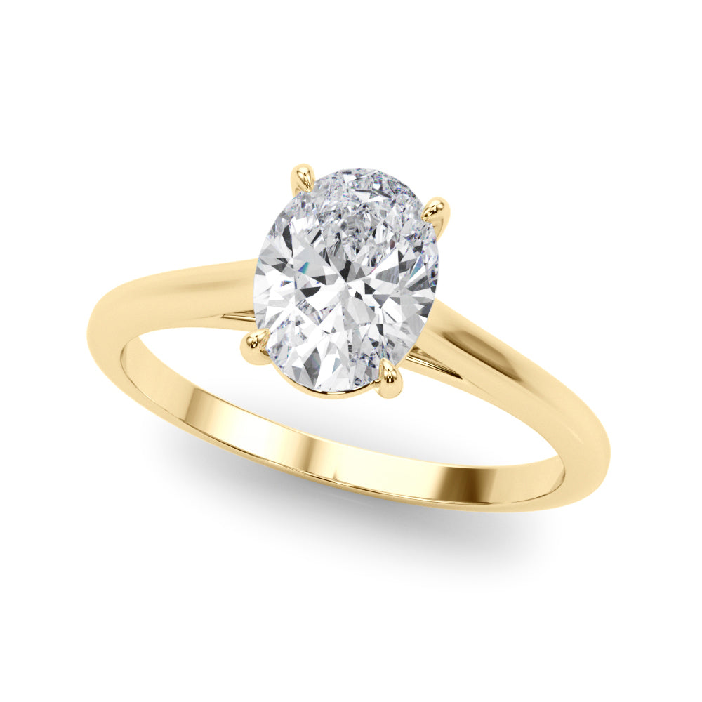 LUMEO Oval Solitaire Diamond Engagement Ring Front View in 18k Solid Yellow Gold 