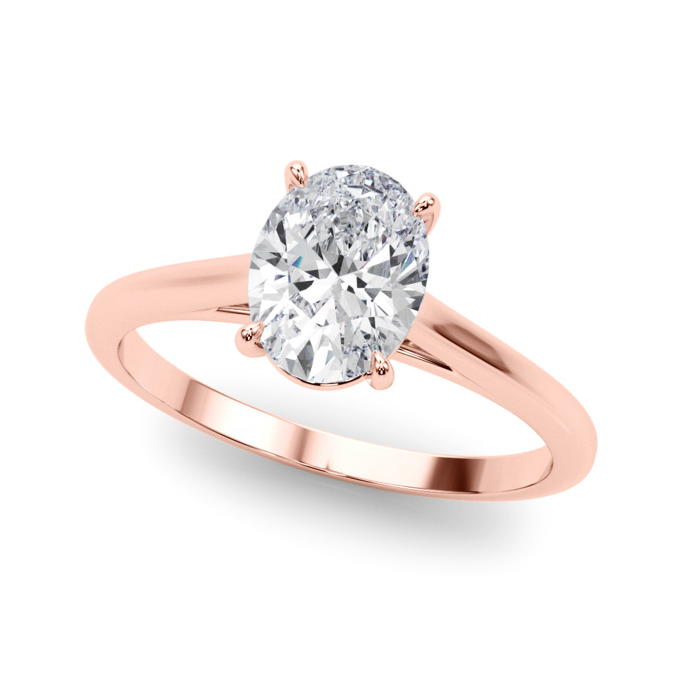 LUMEO Oval Solitaire Diamond Engagement Ring Front View in 18k Solid Rose Gold 
